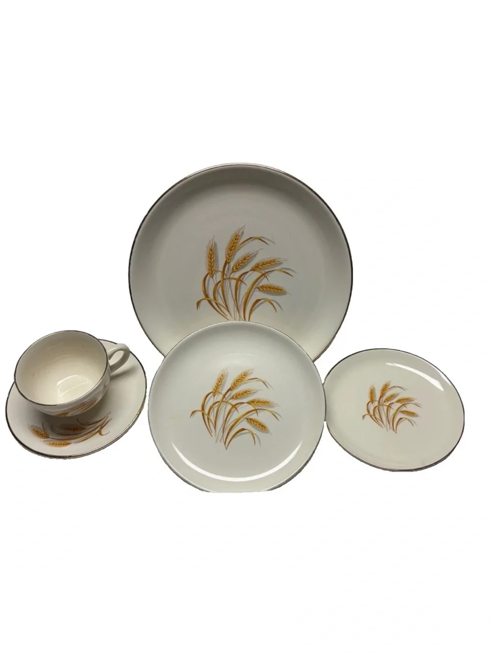VTG 5 piece place setting Golden Wheat- 22K gold edge- 4 sets available
